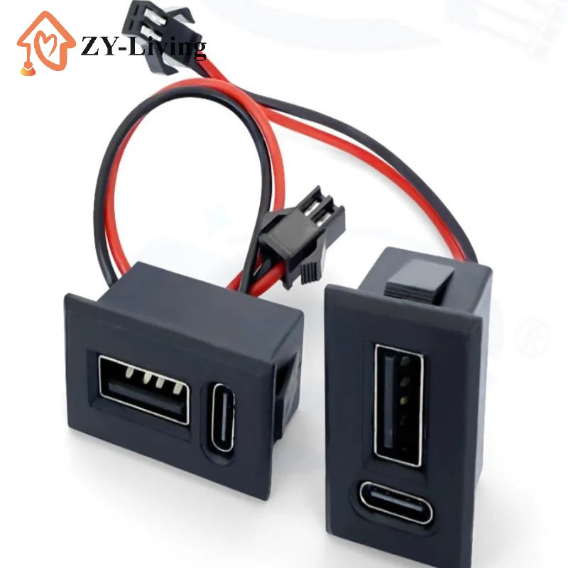1PCS USB Female Base Type-C Double-Layer Socket Lamp Charging Socket Power Phone Socket With Cable Connector Quake