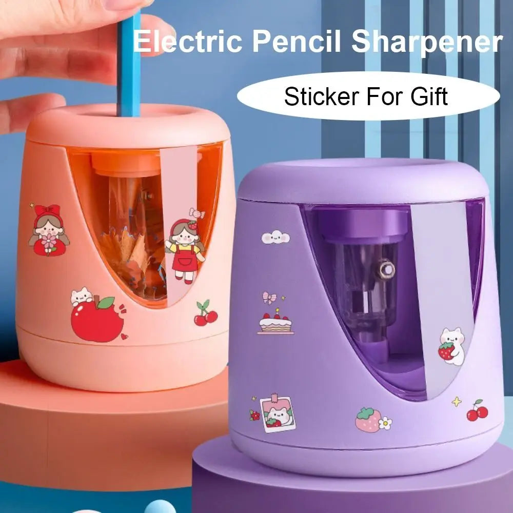 with Decorative Sticker Cartoon Creative Stationery Mechanical Tool Electric Pencil Sharpener Switch Automatic Quake