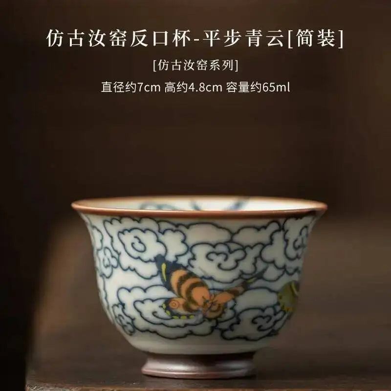Antique Ru Kiln Teacup Ceramic Reverse Mouth Cup Household Tea Cup Master Cup Quake 2