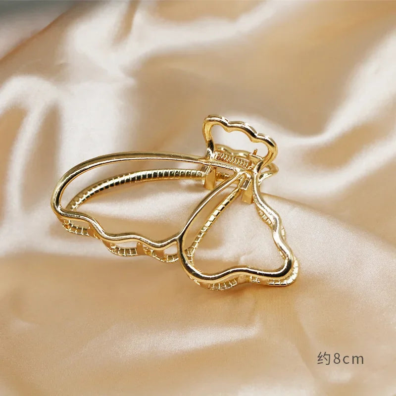 Women's Elegant Gold Metal Geometric Hair Clips Fashion Vintage Bathing Grip Claw Clips Barrette Hair Styling Tool Ponytail Clip Quake gold-butterfly