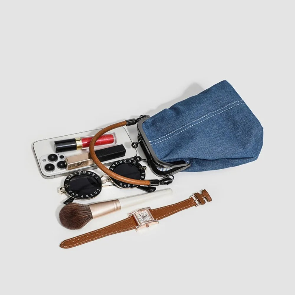 New Vintage Style Women Handbag Versatile PU Leather Designer Shoulder Bag Lady‘s Denim Purses Blue Black Brown Crossbody Bags Quake