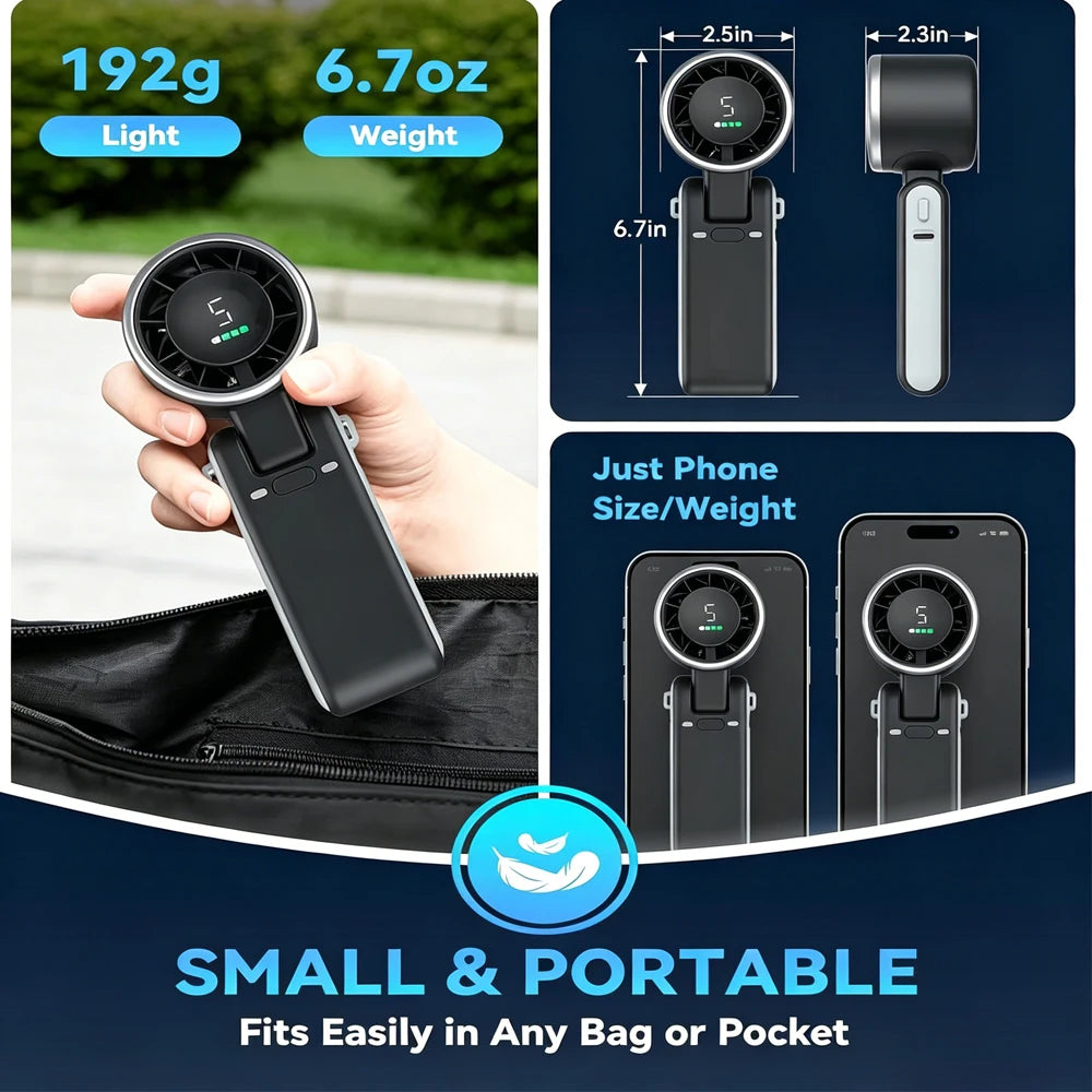 5 Speed Handheld Mini Fan Foldable Mini Fan Portable Desk Outdoor Neck Hanging USB Rechargeable Fan Phone Stand Display Screen Quake
