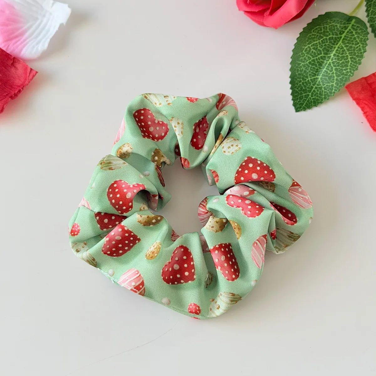 Valentine's Day Scrunchies Elastic Rubber Hairbands Candy Love Printed Fabric Hairbands High Elastic Ponytail Holder Accessories Quake Green