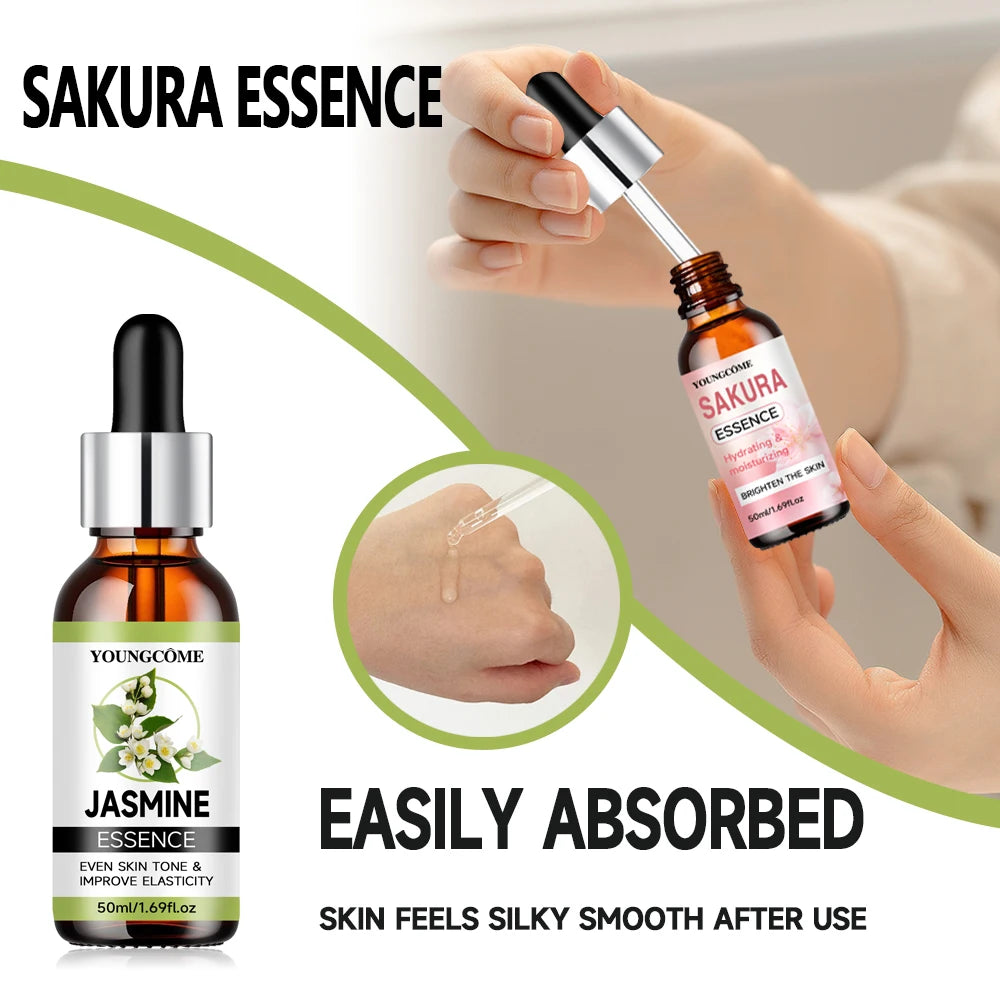 Sakura Skincare Set Korean Face Serum Essence Cream Anti-Aging Wrinkle Moisturize Fade Dark Circles Cosmetics Skin Care Set Quake