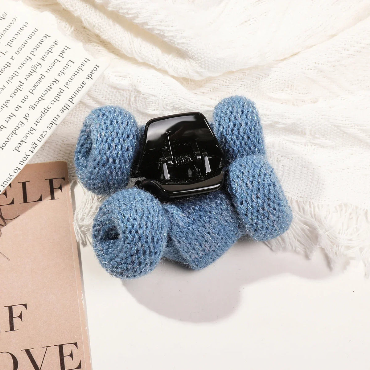 Autumn Winter Solid Color Wool Knitted Hair Claw Korean Fashion Sweet Ponytail Clip Handmade Female Hair Clip Hair Accessories Quake cs blue