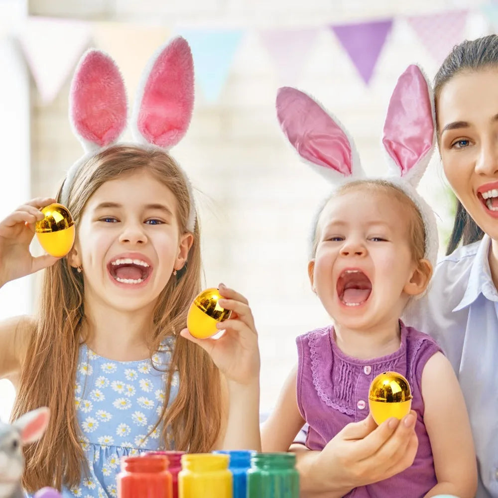24/6PCS Golden Easter Eggs Plastic Empty Easter Egg Party Yard Game Prizes Supplies Children's Toys DIY Easter Home Decoration Quake
