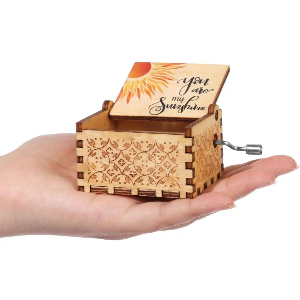 Valentine's Day Birthday Christmas Wooden Black Engraved You are My Sunshine Music Box Hand-Cranked Musical Boxes Quake