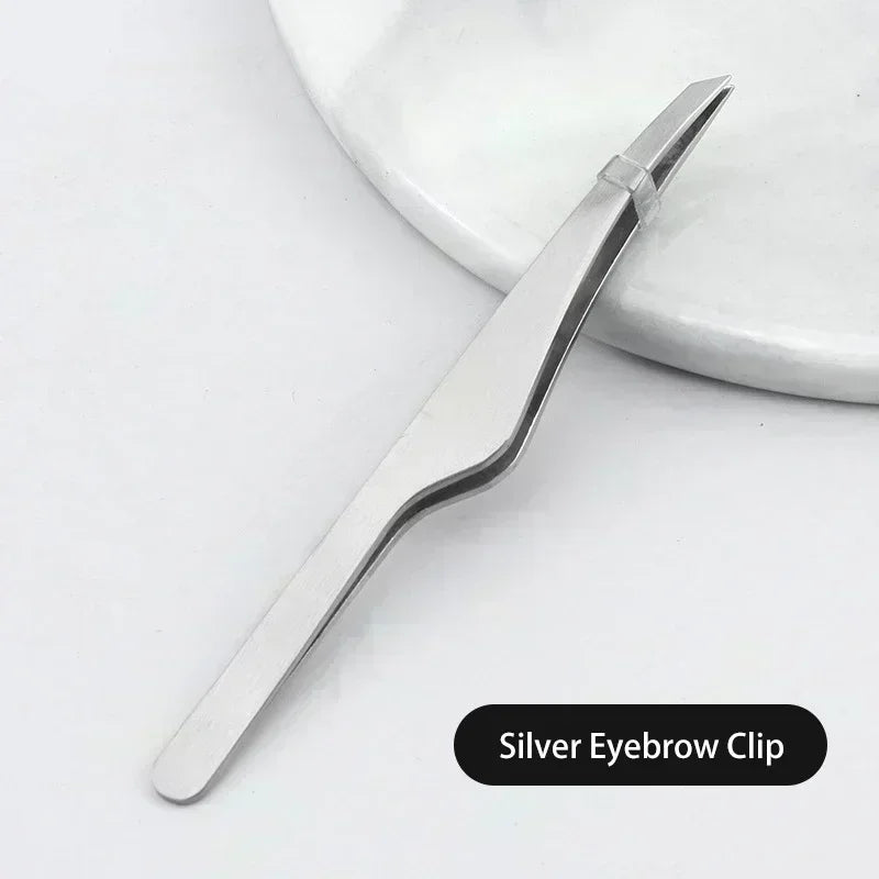 Gold Silver Black Stainless Steel Hair Removal Tweezers Eyebrow Tweezers Slant Tip Makeup Tools Point Tip Flat Tip Rose Cosmetic Quake M385 Silver