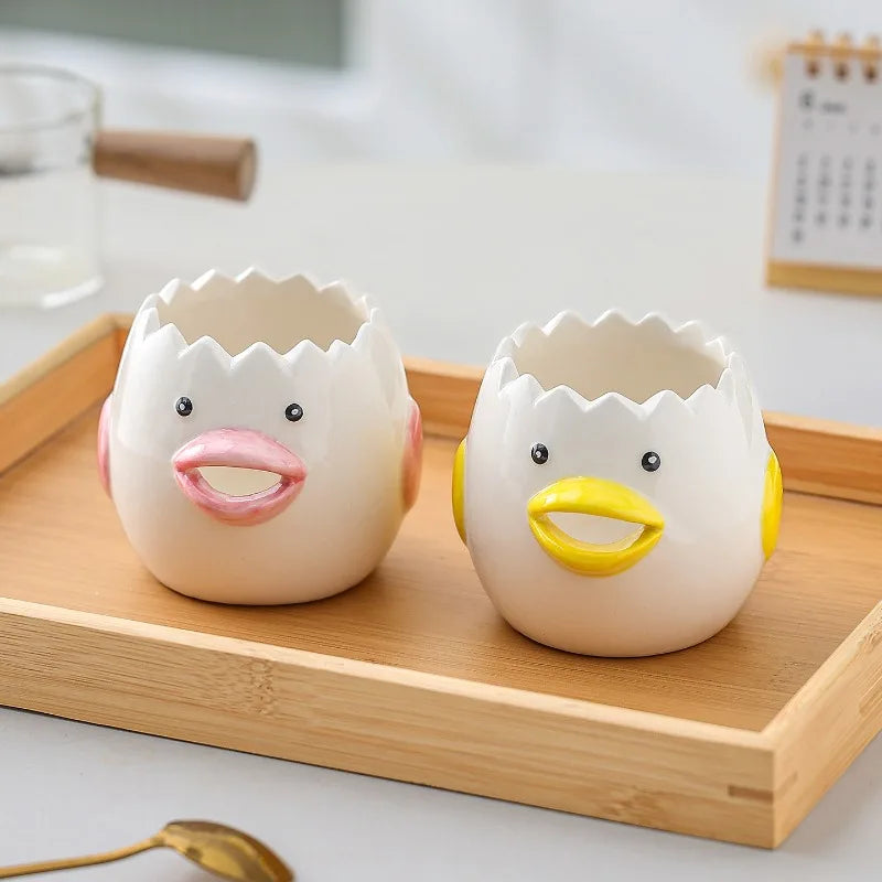 Cute Cartoon Chick Ceramic Egg Yolk Separator Household Baking Egg White Filter, Creative Kitchen Egg Separating Gadget Quake