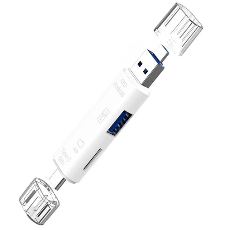 New 5 in 1 Multifunction USB 2.0 Type C USB Micro USB SD TF Memory Card Reader for Android Computer Dock OTG Type C Adapter Quake White