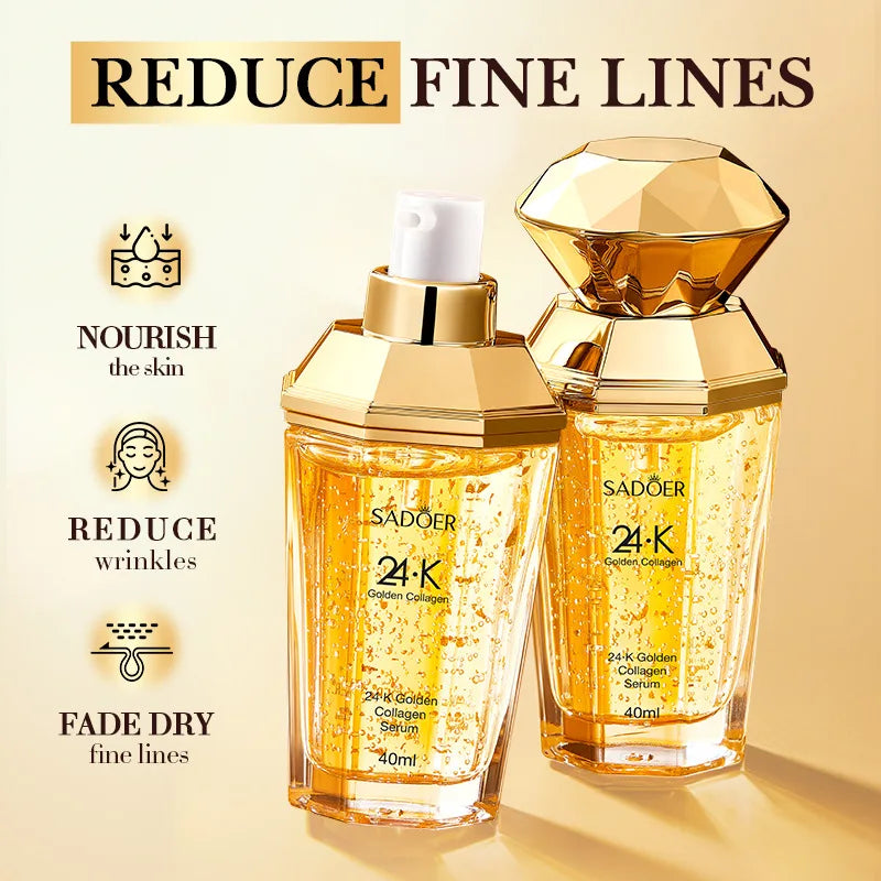 SADOER 24K Golden Collagen Serum for face Moisturizing Anti Wrinkles Hydrating Anti-aging Facial Essence Skin Care Products Quake