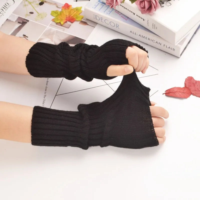 Mid To Long Arm Sleeves with Flat Needles Korean Version Knitted Women Warm Ins High Street Keep Warm Quake