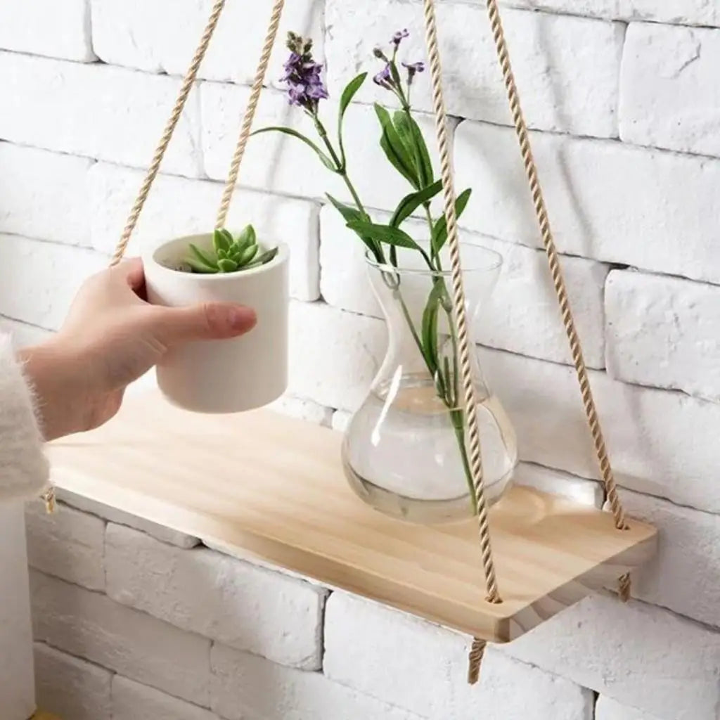 Hanging Wall Shelf, Wooden Hanging Window Floating Shelves for Bathroom Bedroom Jute Rope Farmhouse Storage Organizer Rack Quake