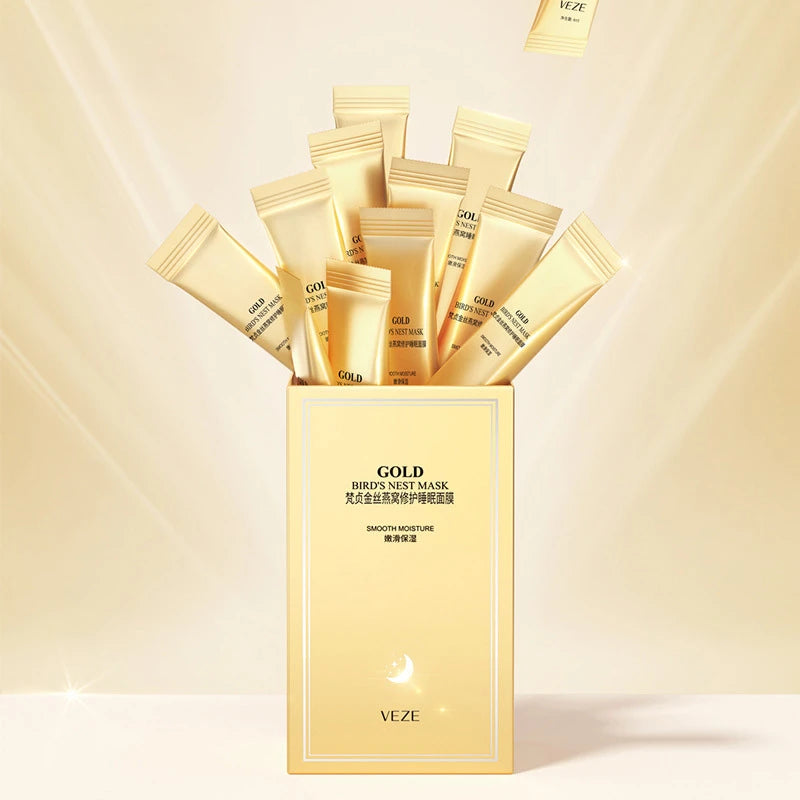 20Pcs Golden Silk Bird'S Nest Sleeping Mask Moisturizing And Hydrating Brightening Complexion Facial Mask Facial Skin Care Quake