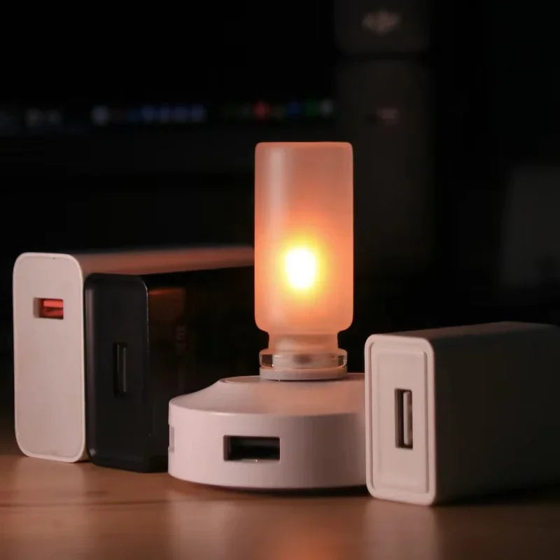 1pc Retro Night Light LED Frosted Clear Glass Candle Light USB Simulated Flame Warm Bulb Lighting for Room Festival Decoration Quake