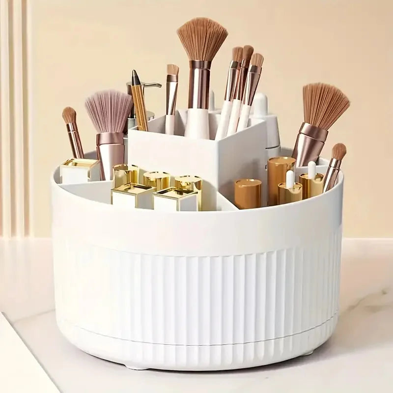 360° Rotating Desktop Makeup Organizer Box 5-Slot Storage Cosmetic Holder for Brushes Lipstick Eyebrow Pencil Bedroom Essential Quake JY-WH
