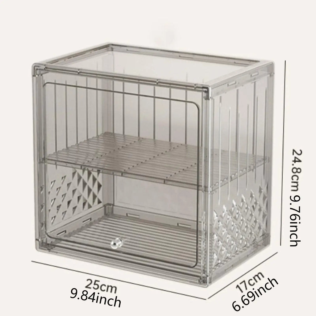 Glass Water Cup Holder Double Layer Bread Box Clear Sturdy Storage Bin with Lid for Breakroom Bathroom Coffee Shop Household Quake