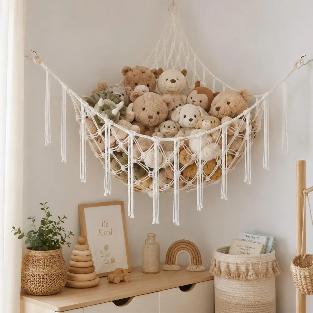 Toy Storage Mesh Hammock with Screws and Hooks Wall Corner Hanging Storage Net Large Size Triangular Woven Cotton Rope Mesh Bag Quake