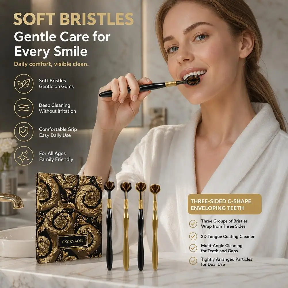 3 Sided Toothbrush Gift Box,C-Shape Tongue Scraping Soft Bristle Toothbrush Gentle Clean Tooth Brush For Adults 360° Oral Care Quake