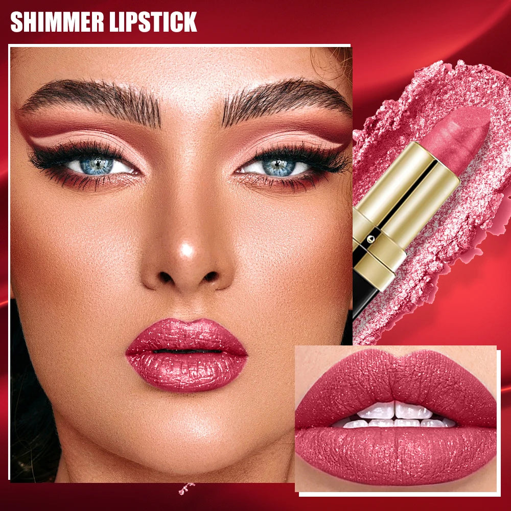 10 Colors Glitter Lipstick Waterproof Long Lasting Diamond Pearlescent Metallic Lipstick Lipgloss Women Lips Makeup Cosmetic Quake