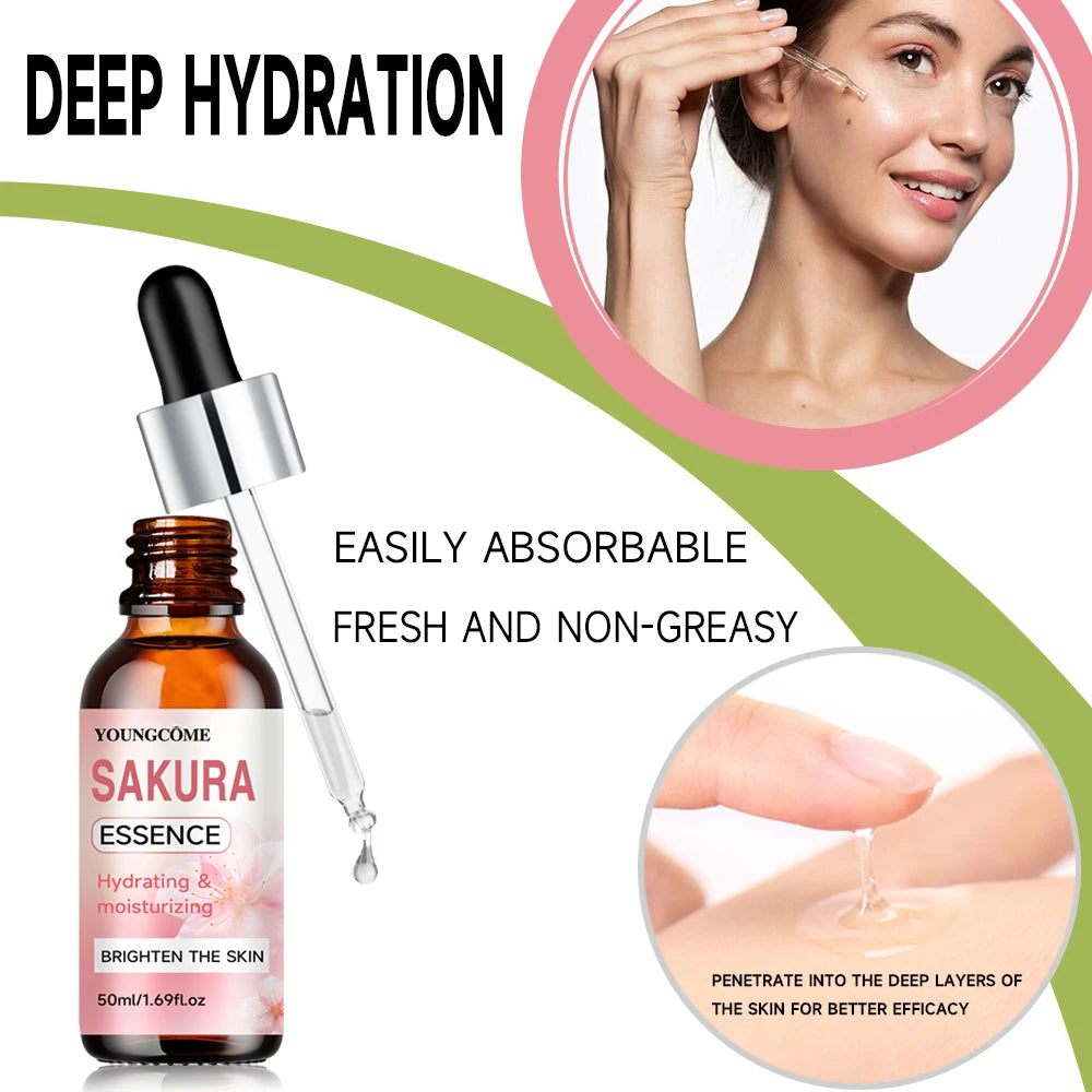 Sakura Skincare Set Korean Face Serum Essence Cream Anti-Aging Wrinkle Moisturize Fade Dark Circles Cosmetics Skin Care Set Quake
