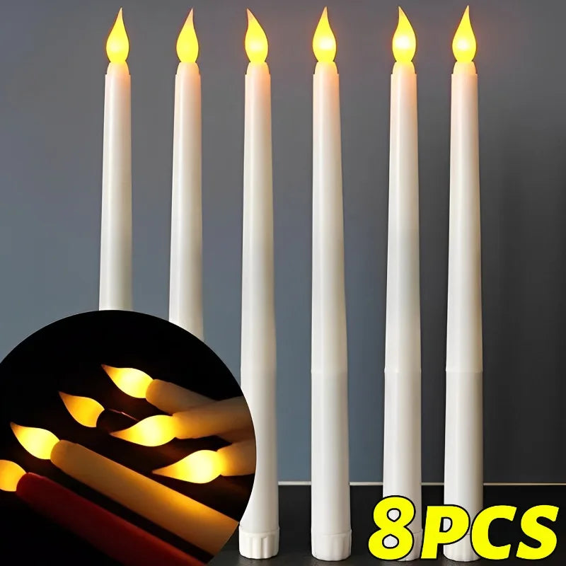 8/1PCS Long LED Candles Flameless Battery Powered Pointed Candle Light Flickering Candle Light for Home Event Christmas Decor Quake