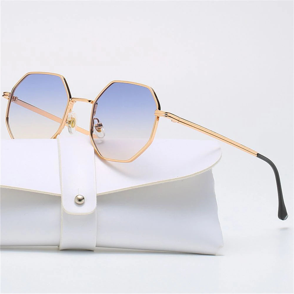 Summer UV Protection Sunglasses Fashion Polygon Sun Glasses for Women Men Trendy Classic Metal Frame Shades Eyewear Quake