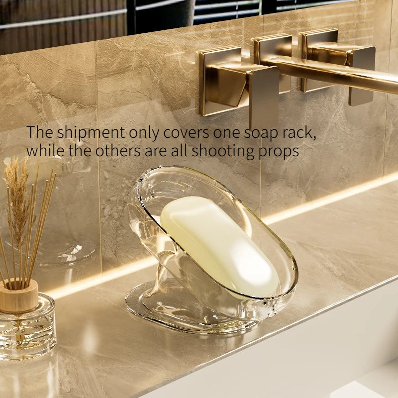 Luxury Transparent Draining Soap Box No Punch Wall-mounted Soap Holder Non-slip Soap Storage Organizer for Bathroom Quake A