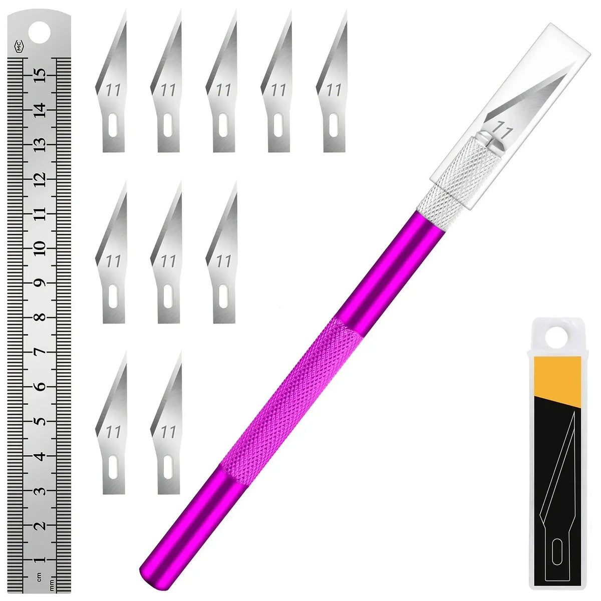 vvocci Exacto Hobby Blade Set with 11 Replacement Blades & Ruler – Precision Cutting Tool Quake M264 Purple 10 blade