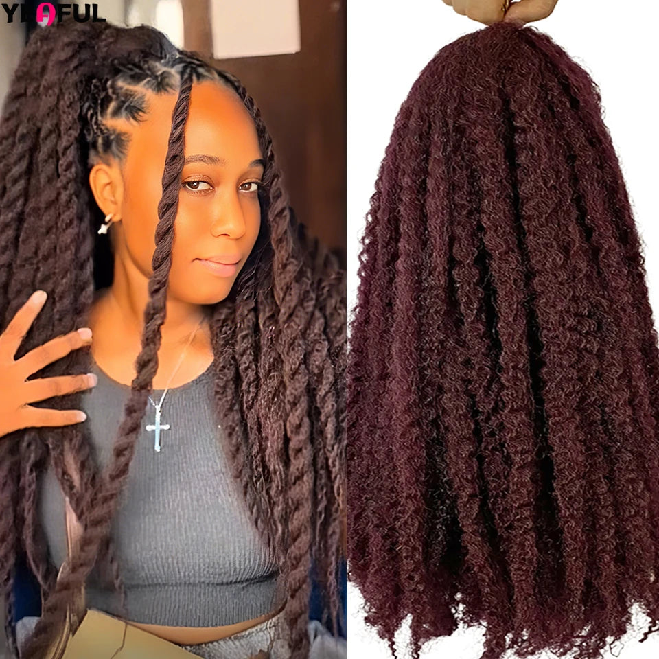 Yeaful 18 Inch Synthetic Marley Twist Braiding Hair Red Black Brown Ginger Bug Blonde #4 Pre Looped Marley Twists Crochet Hair Quake 99j Color 18inches 3Pcs/Lot