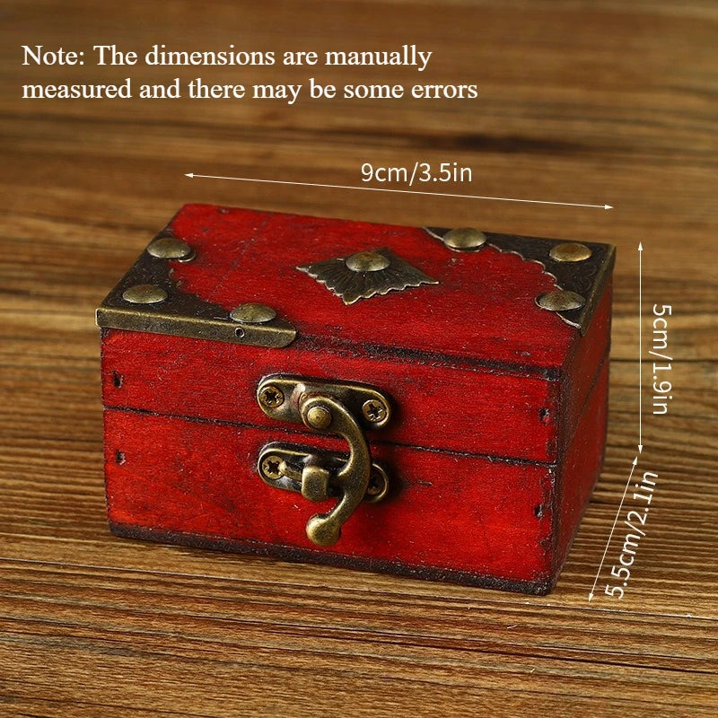 Vintage Wooden Storage Box with Lock Retro Jewelry Chest Treasure Case for Decor Escape Room and Dressing Table Quake Red