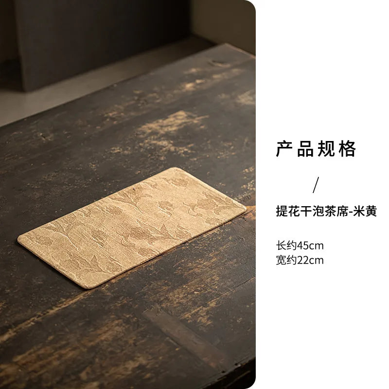 Jacquard Dry Tea Mat Waterproof Tea Mat Kung Fu Tea Set Accessories Fabric Heat-resistant Tea Table Mat Chinese Zen Table Quake Dry Tea Mat - Beige