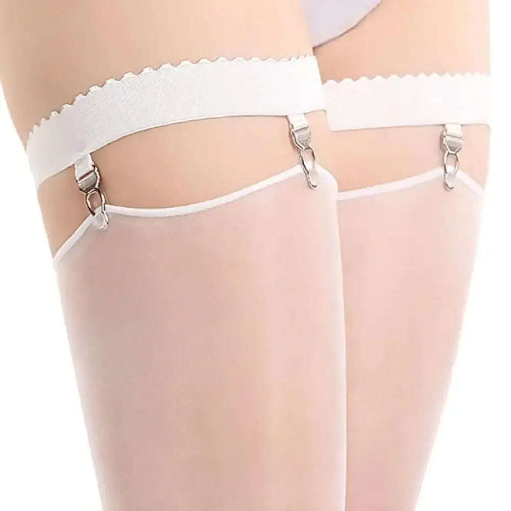 1Pair New Elastic Garter Belt Ring Thigh High Anti Slip Leg Garter Belt Cosplay Costume 3 Clips Stocking Suspenders Women Quake White S