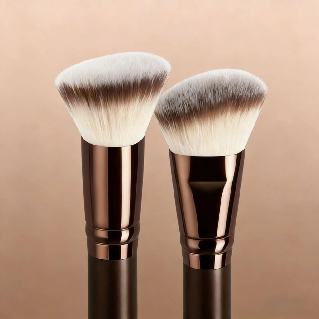 Dual-Ended Makeup Brush - Angled Contour & Flat Head Foundation Brush for BB Cream, Liquid Foundation, Seamless Blending Quake