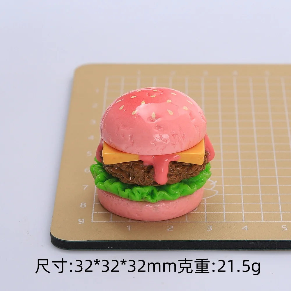 5Pcs Color Hamburger Flatback Resin Cabochon Scrapbooking for Hair Bows Center DIY Jewelry Phone Decoraiton Making Accessories Quake pink red
