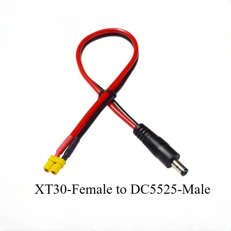 XT30 Male Female To DC5521/5525mm Male Adapter Wire 14AWG Heavy‑Duty Power Cable For FPV Goggles Battery Power Connection Quake XT30-F to DC5525-M 1PCS 1M