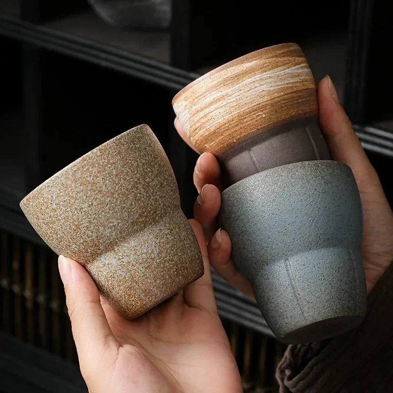 Master's Cup Japanese Retro Rough Pottery Kung Fu Tea Set Personal Ceramic Water Cup Quake