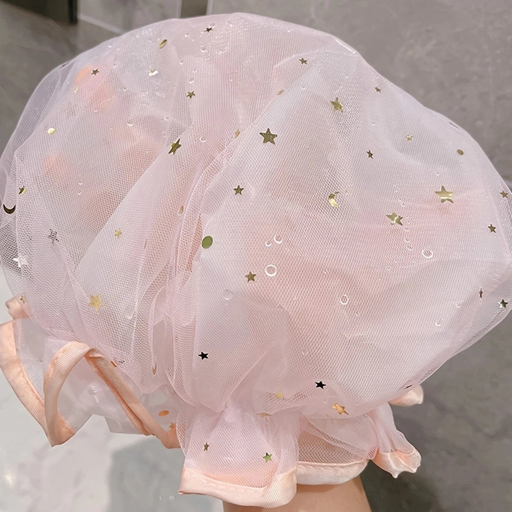 Waterproof Double-Layer Shower Cap Starry Sky Design Fashion Reusable Bathing Hat Kitchen Oil-proof Sanitary Hat Quake