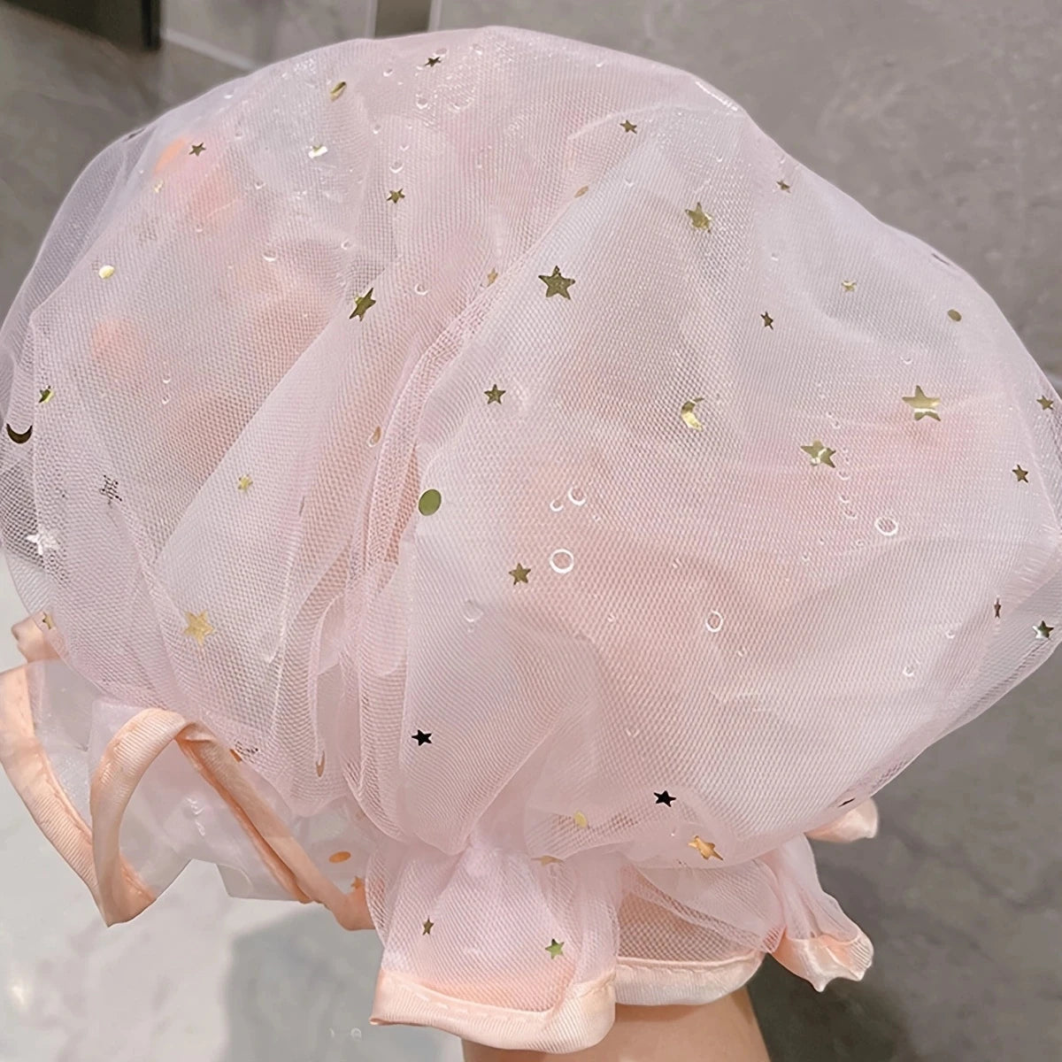 Waterproof Double-Layer Shower Cap Starry Sky Design Fashion Reusable Bathing Hat Kitchen Oil-proof Sanitary Hat Quake