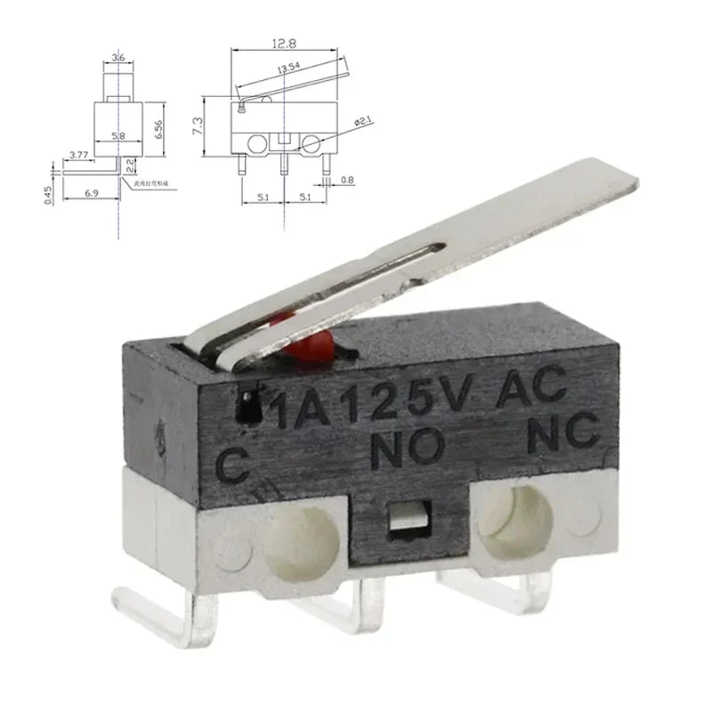 Micro Limit Switch 1A 125V Mouse Switch SPDT 3Pin Momentary Push Button Switch Without Handle/ With Handle/ With Roller Handle Quake BENT FOOT-4 20PCS