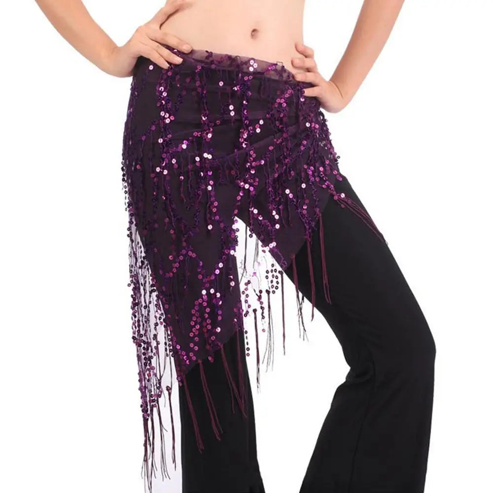 Women Show Costumes Tassels Dancer Skirt Hip Scarf Belly Dance Belt Waist Chain Quake Purple