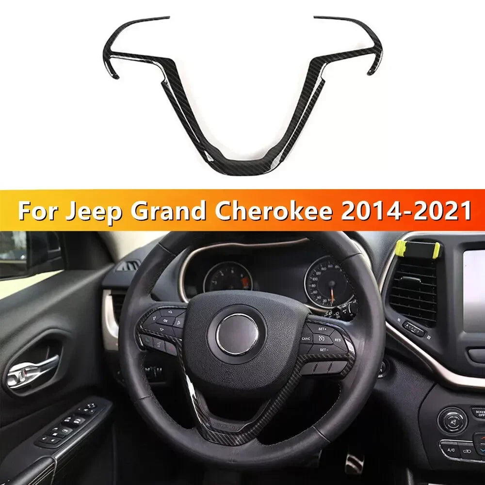 For Jeep Grand Cherokee 2014-2021 Car Sticker Carbon Fiber Steering Wheel Cover Trim Cover Decoration Frame Interior Accessories Quake Default Title