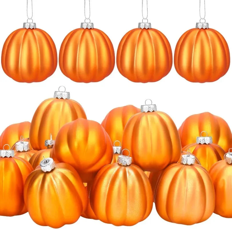 Pumpkin Ornaments Fall Decorative Hangable Pendant Halloween Thanksgiving Christmas Tree Pumpkin Ball Pendant Home Party Supply Quake A 12PCS