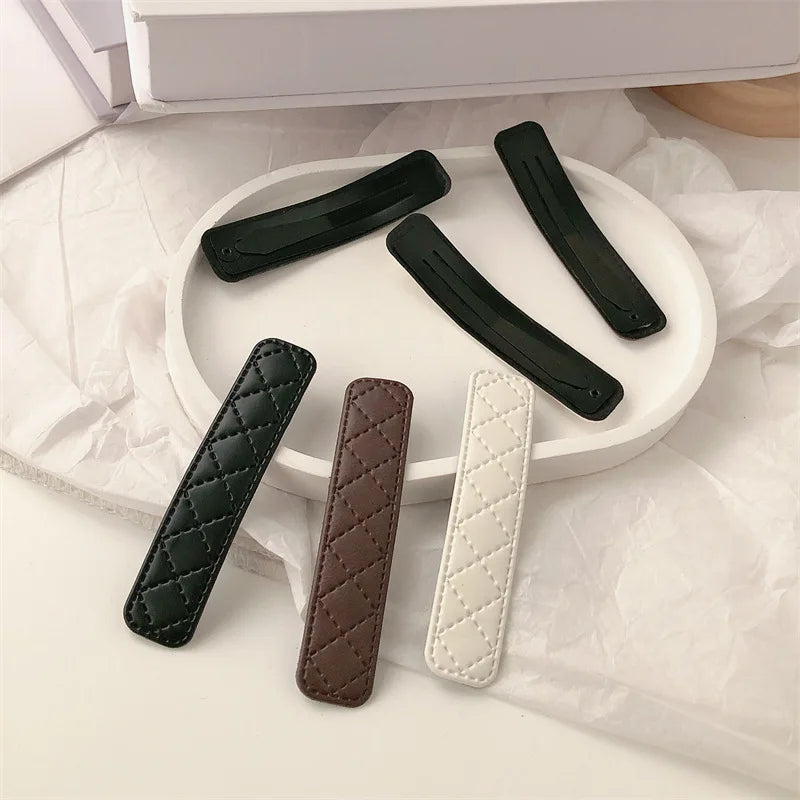 New Leather One-word BB Hairpin Female Sweet and Versatile Fashion Bangs Clip Broken Hairpin Side Clip Small Hairpin Quake
