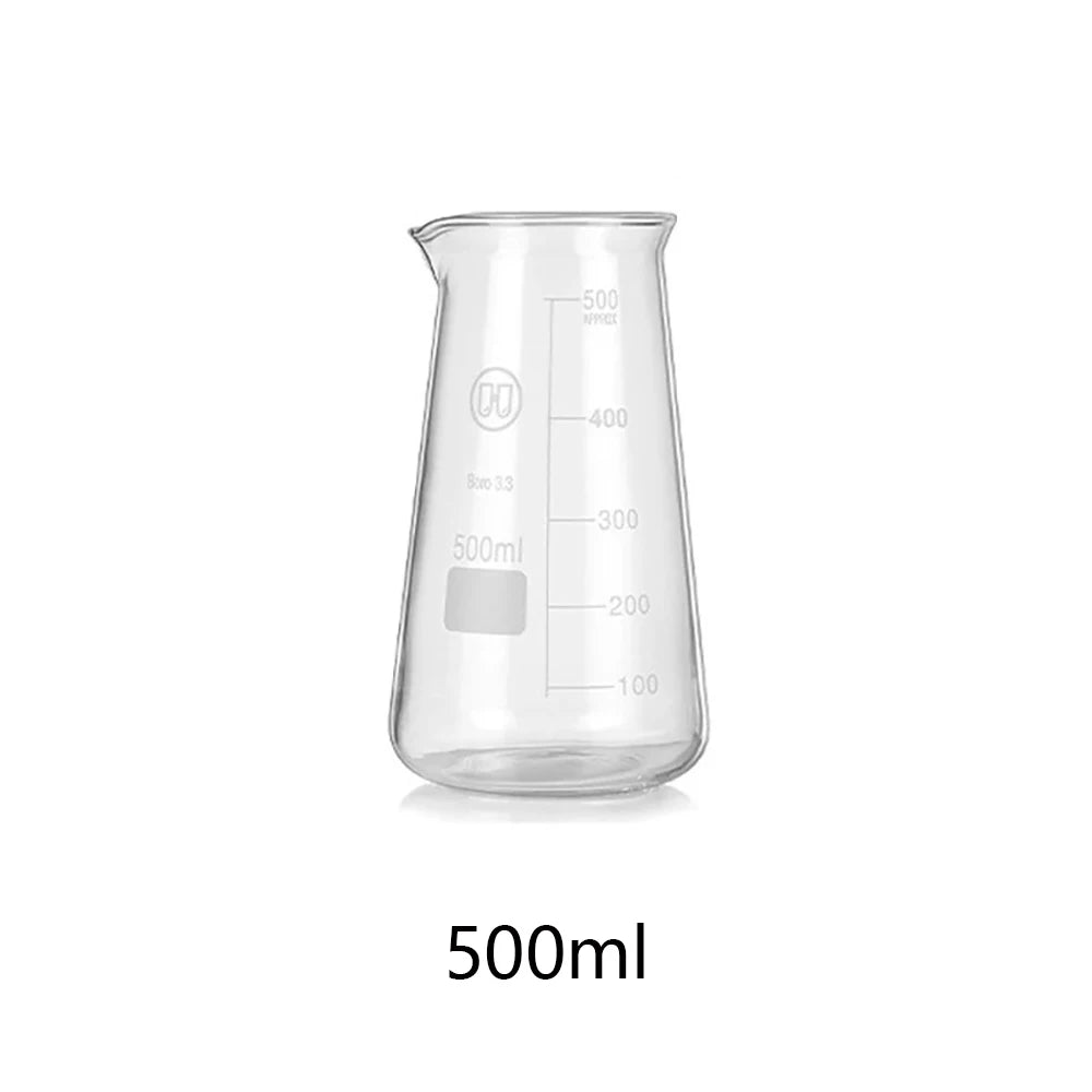 YWDL 250ml/500ml High Borosilicate Glass Beaker Graduated Measuring Cup Conical Coffee Server Pitcher for Lab Kitchen Baking Quake 500ml