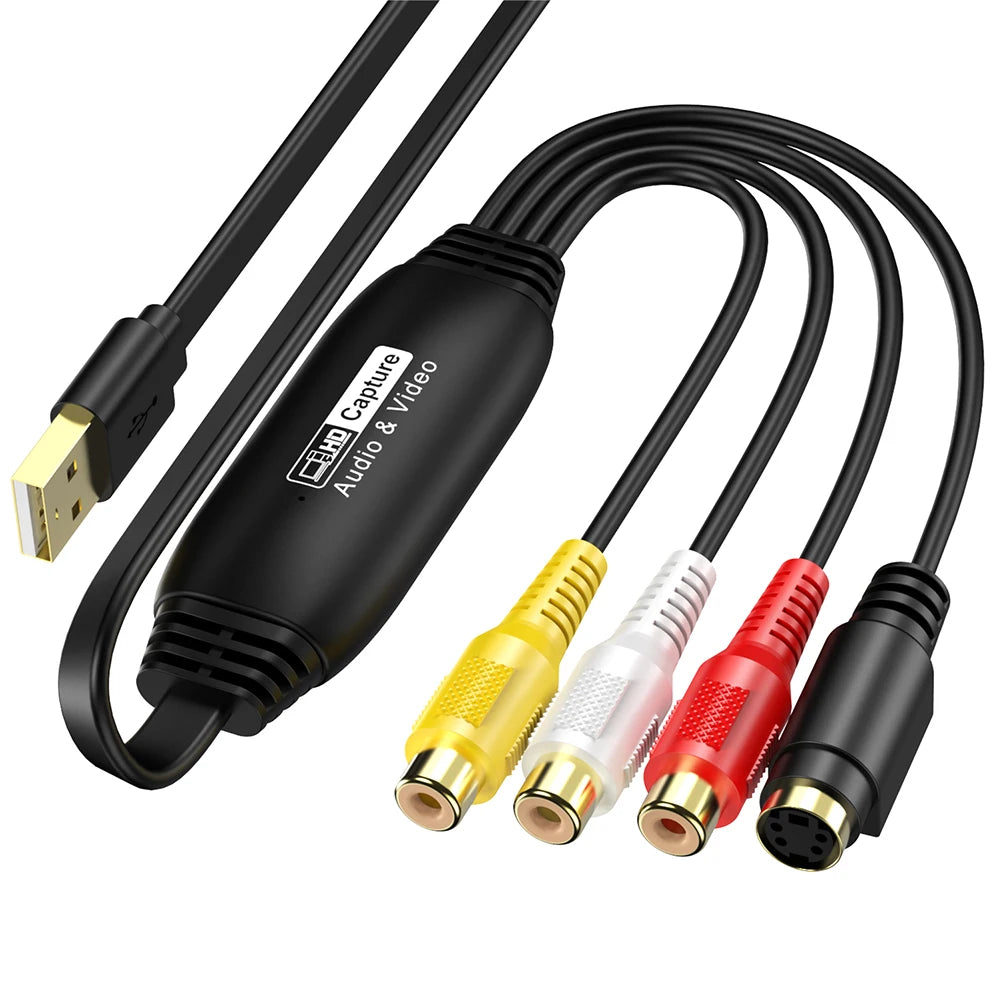 USB Video Capture Card VHS TV DVD VCR Audio Capture Adapter VHS to Digital Converter AV Recorder Video Audio Capture Box for Mac Quake