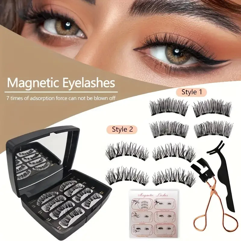 Easy-to-Apply Magnetic False Eyelashes Set:Reusable,No Glue Required-Natural Curl and Volume, Comfortable and Safe for Beginners Quake