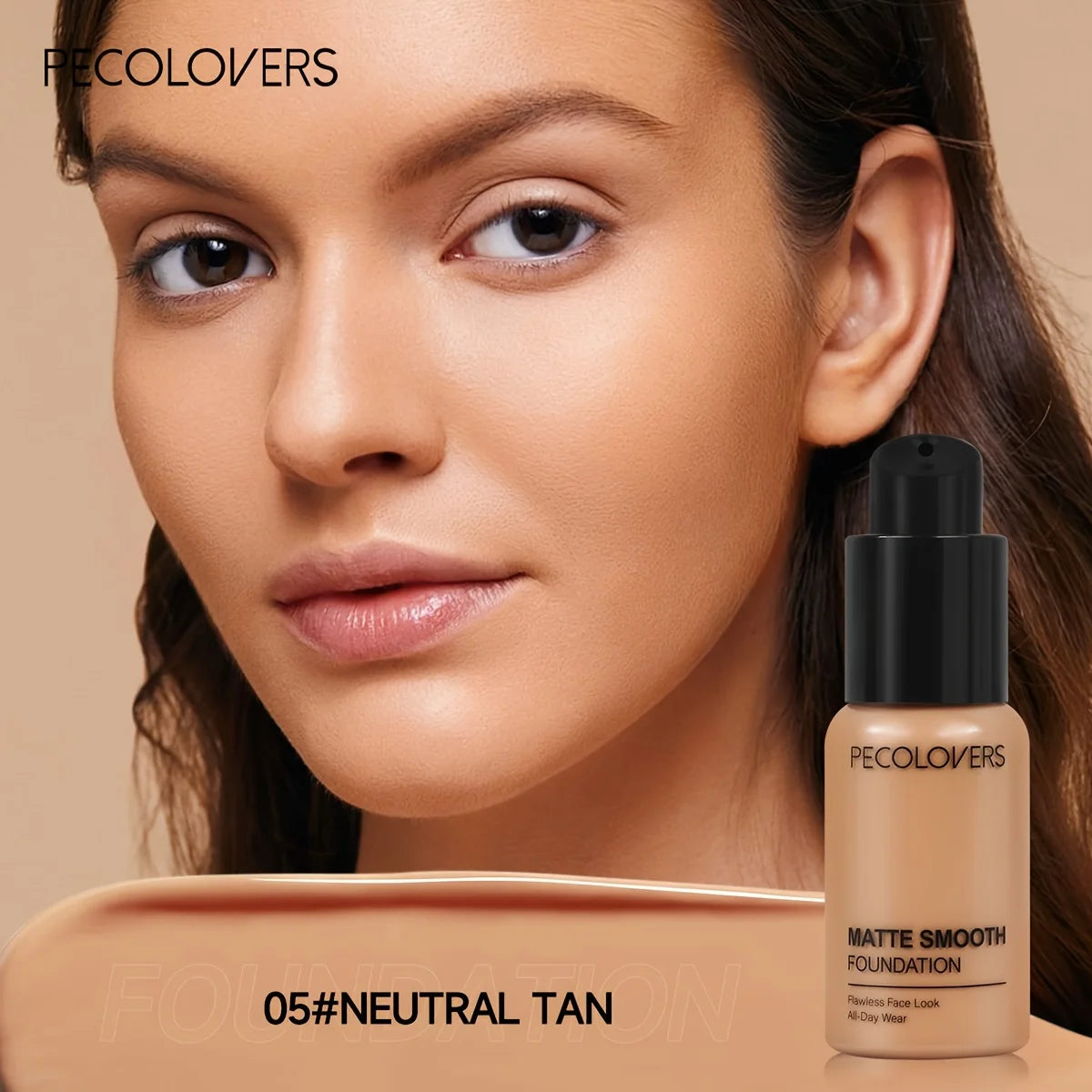 PECOLOVERS Matte Finish Liquid Foundation - Oil-Control, Waterproof, Full Coverage Concealer for All Skin Tones Quake 05