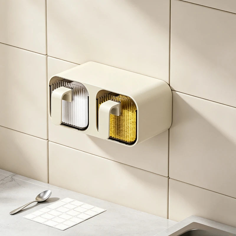 Wall-mounted Compartment Spice Organizer Moisture-proof Seasoning Box Multi-grid Kitchen Salt Pepper Storage Rack Quake