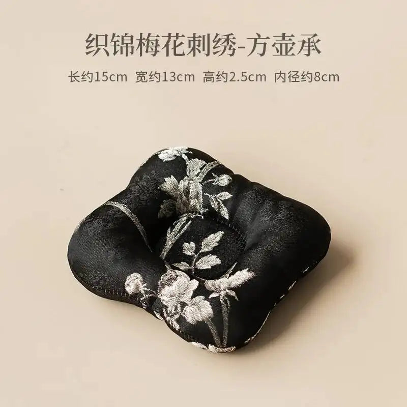 Plum Blossom Embroidery Brocade Tea Mat Household Tea Towel Tea Flag Mat Teapot Holder Heat Insulation Dry Bubble Mat Tea Mat Quake Square Teapot Stand